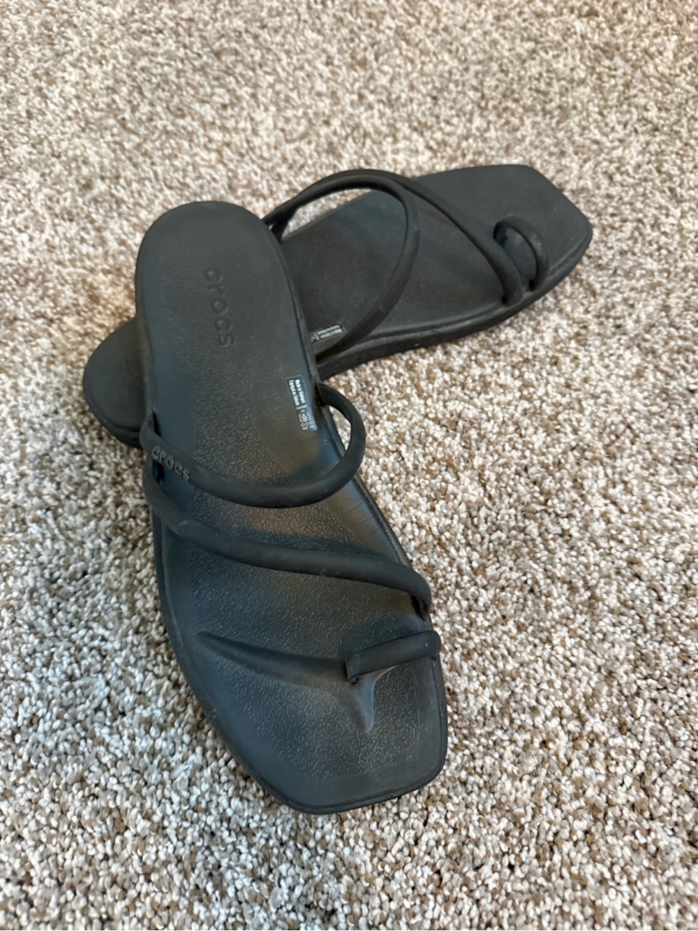 CROCS Black Strappy Square-Toe Sandals